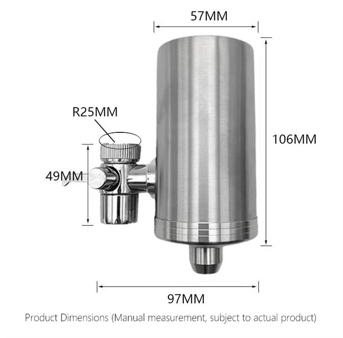 ClearDrop dimensions: 57mm wide, 106mm tall, 97mm deep including the diverter valve